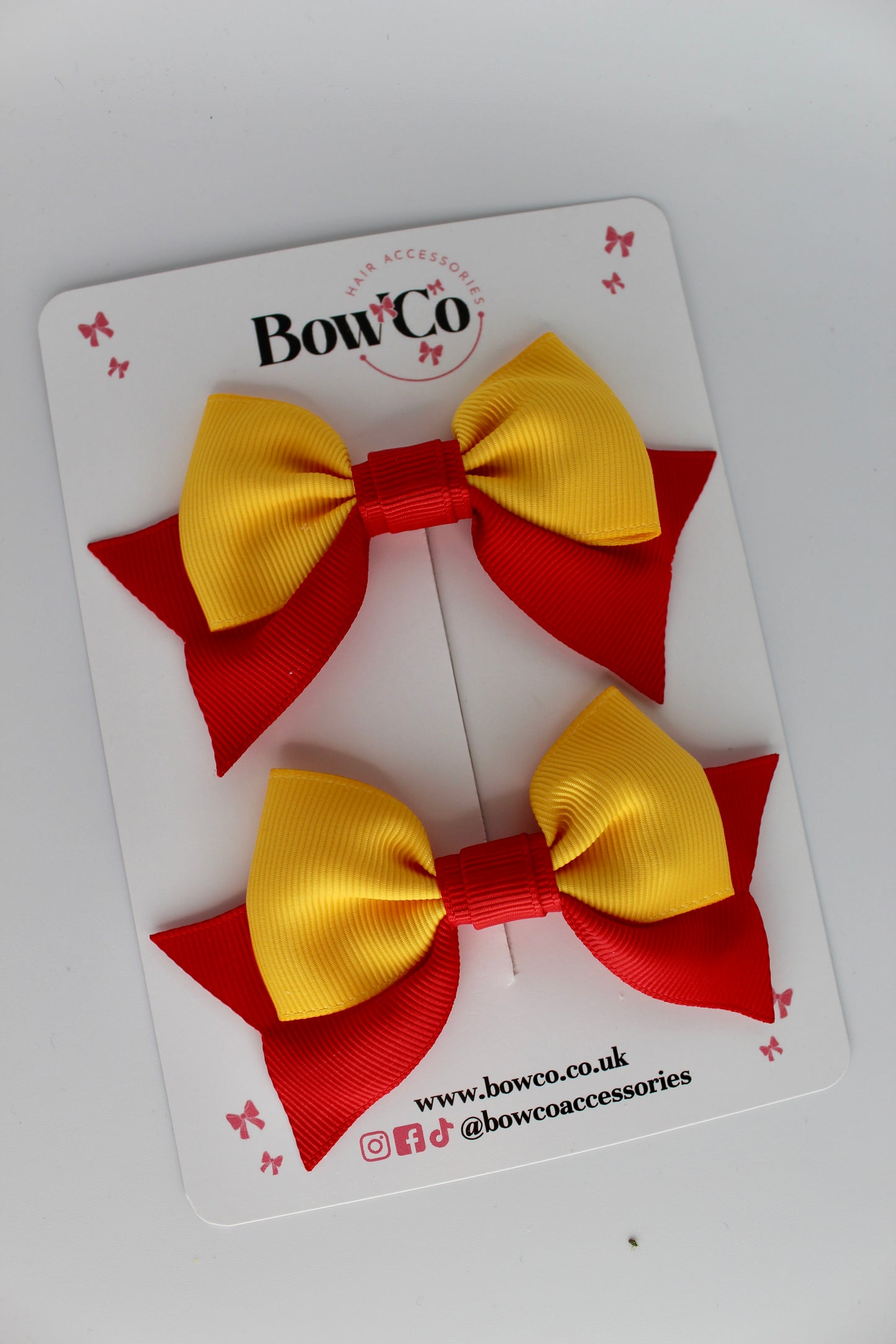 Double Knot Bow Tail Set - Clip - Red and Yellow Gold