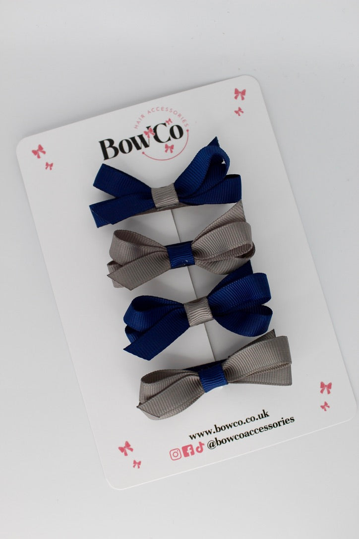 Ballerina Bows - Set of 4 - Clip - Navy Blue and Metal Grey