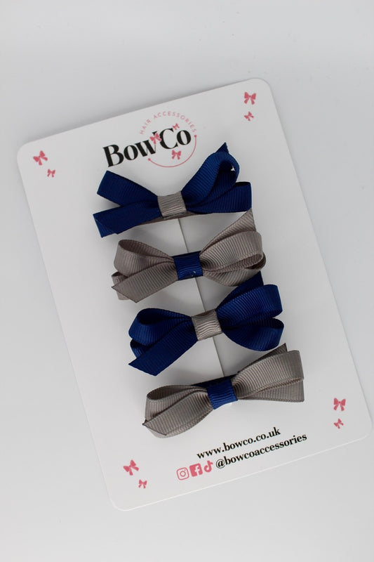 Ballerina Bows - Set of 4 - Clip - Navy Blue and Metal Grey