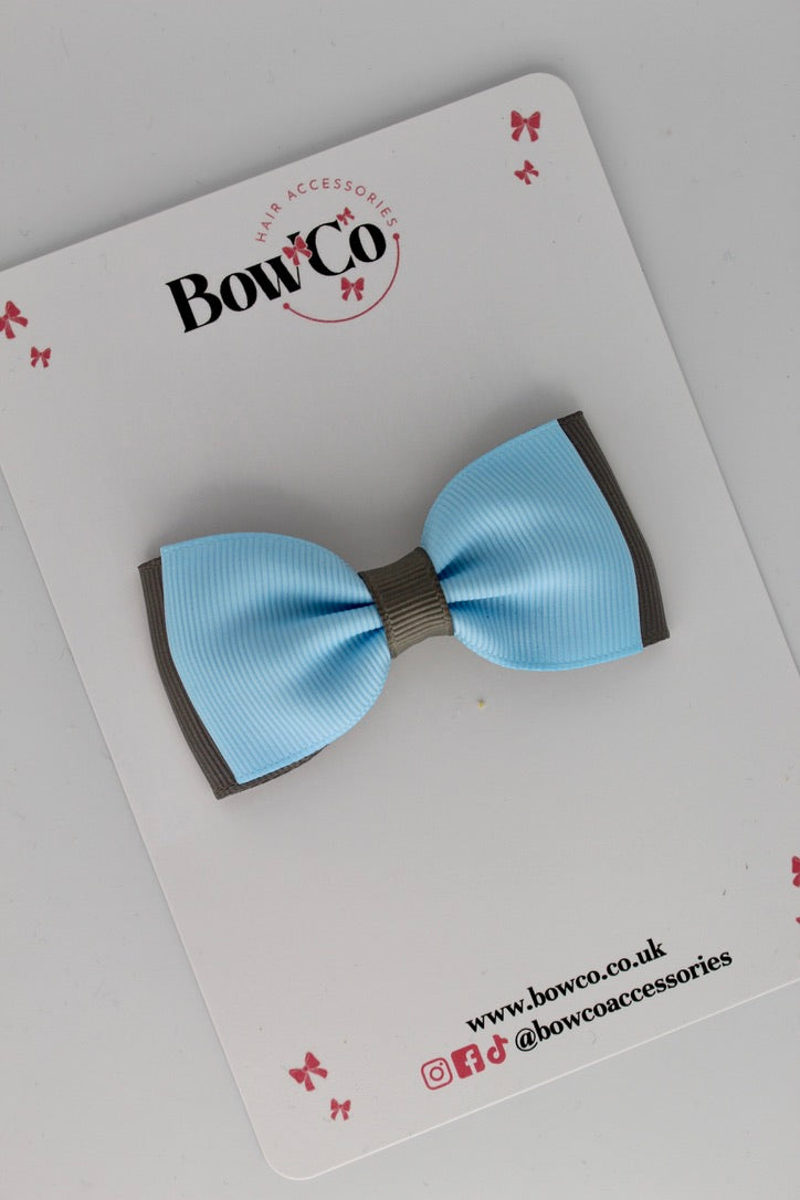 Blue Topaz and Metal Grey - Double Lapel Bow - Clip