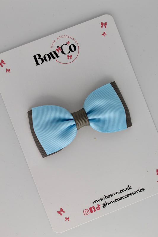 Blue Topaz and Metal Grey - Double Lapel Bow - Clip