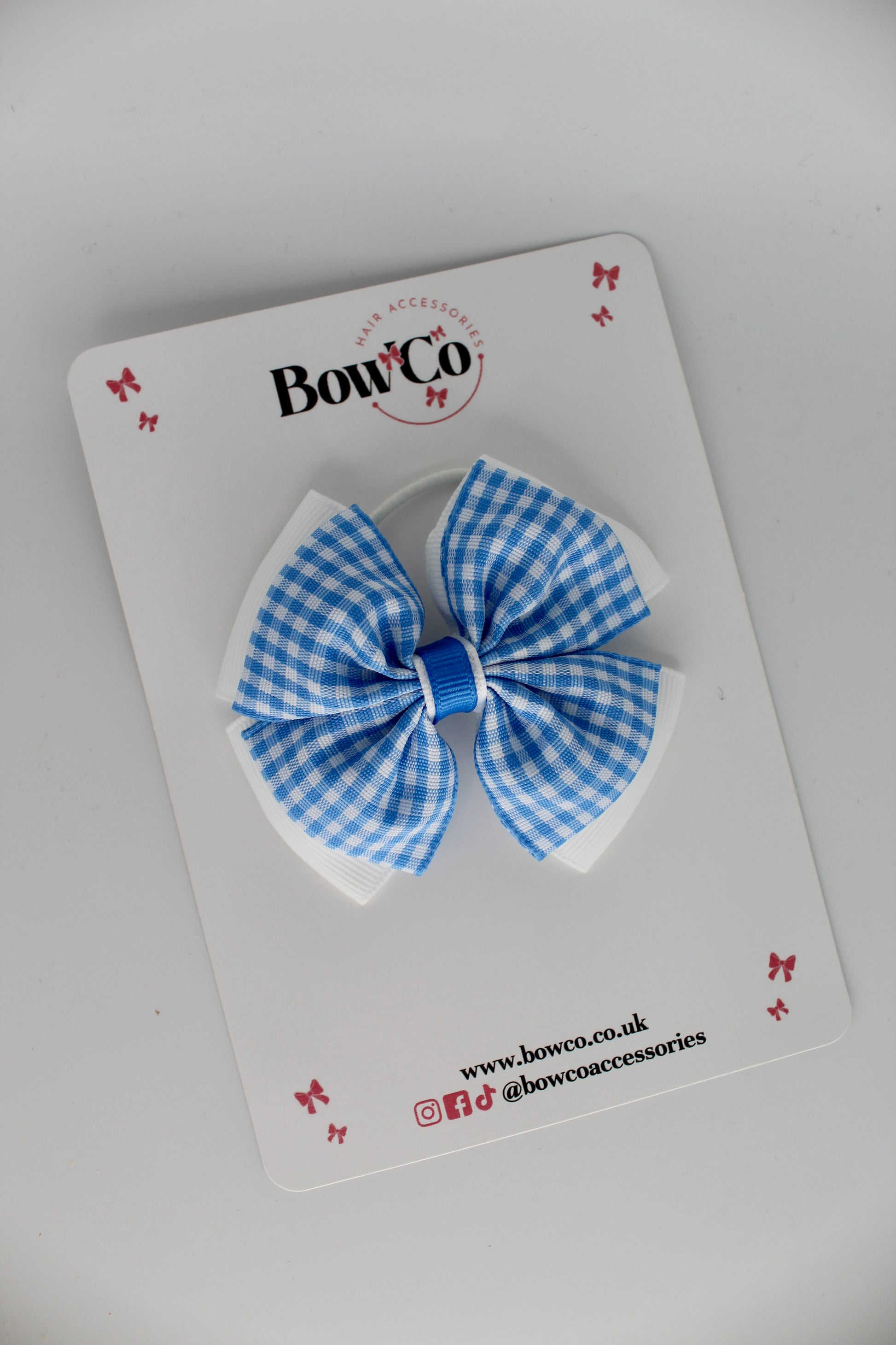 Layer Edge Bow - Light Blue Gingham - Elastic