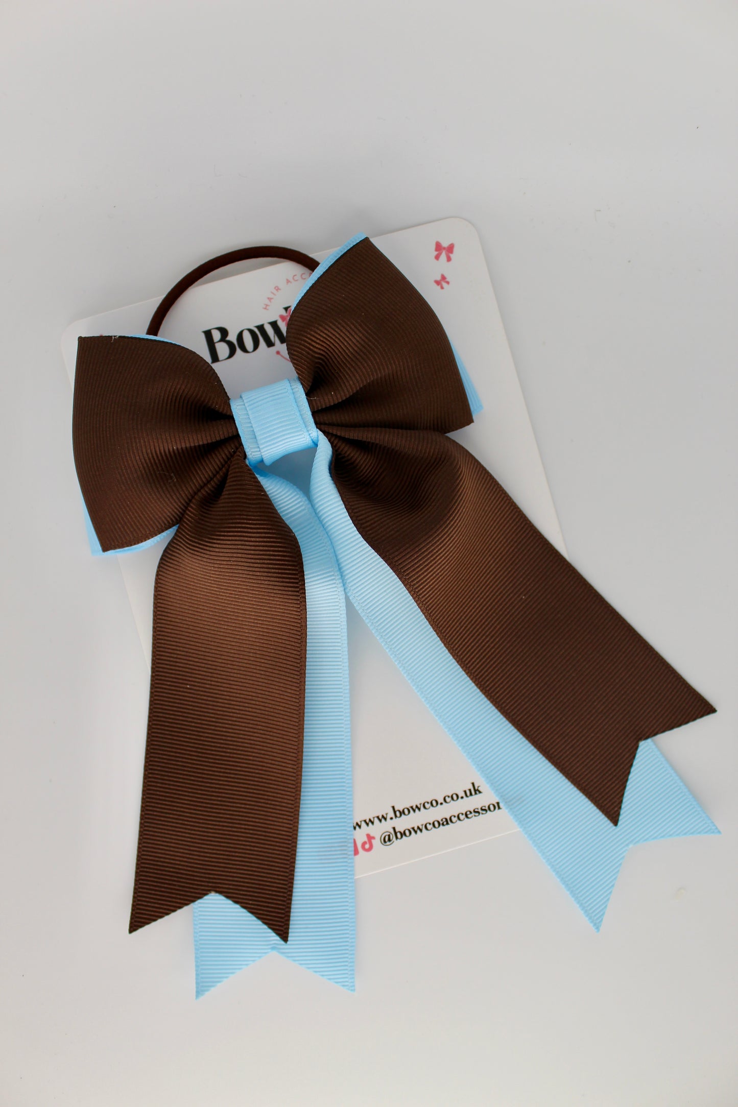 Classic Tail Bow - Elastic - Blue Topaz and Brown