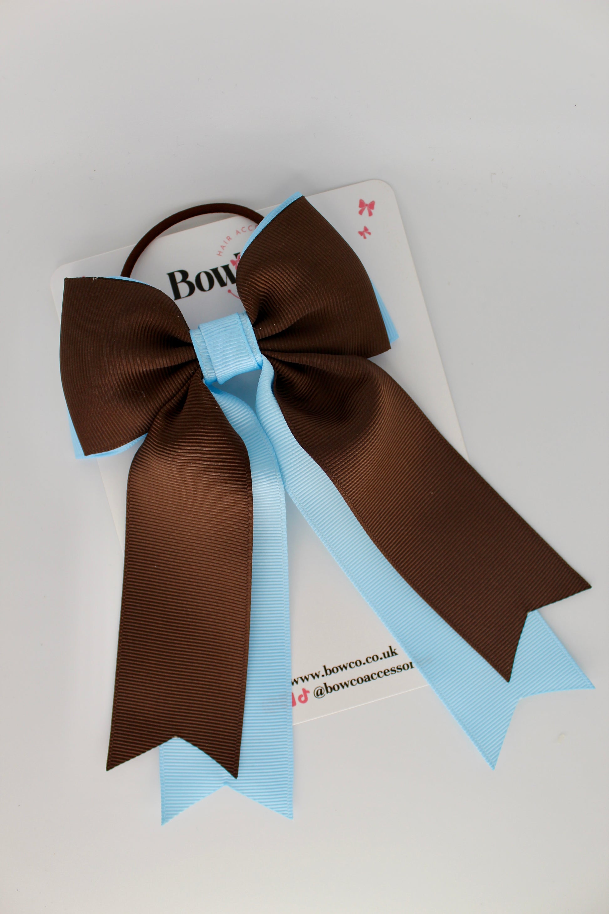 Classic Tail Bow - Elastic - Blue Topaz and Brown