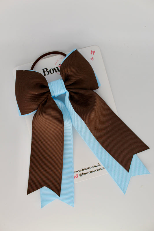 Classic Tail Bow - Elastic - Blue Topaz and Brown