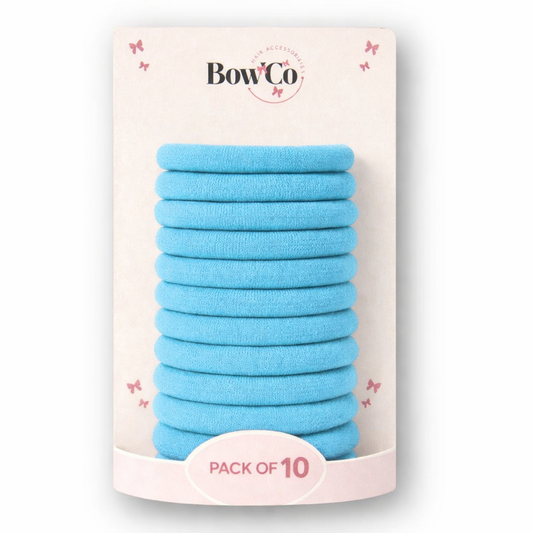 10 Elastic School Hair Bobbles - Blue Topaz - Non Damage