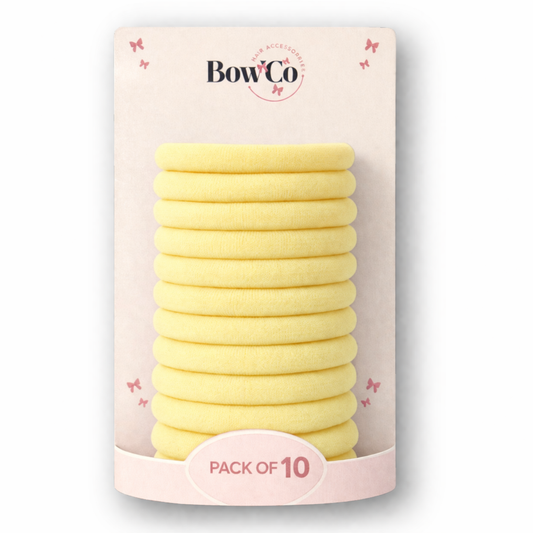 10 Elastic Pack School Hair Bobbles - Light Yellow - Non Damage