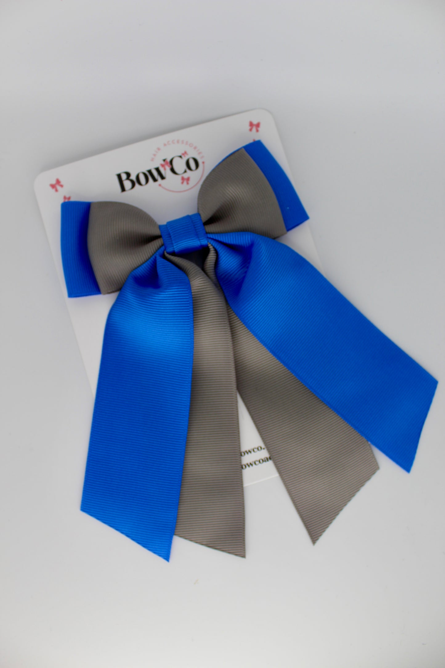 Double Layer Tail Bow - Clip - Royal Blue and Metal Grey