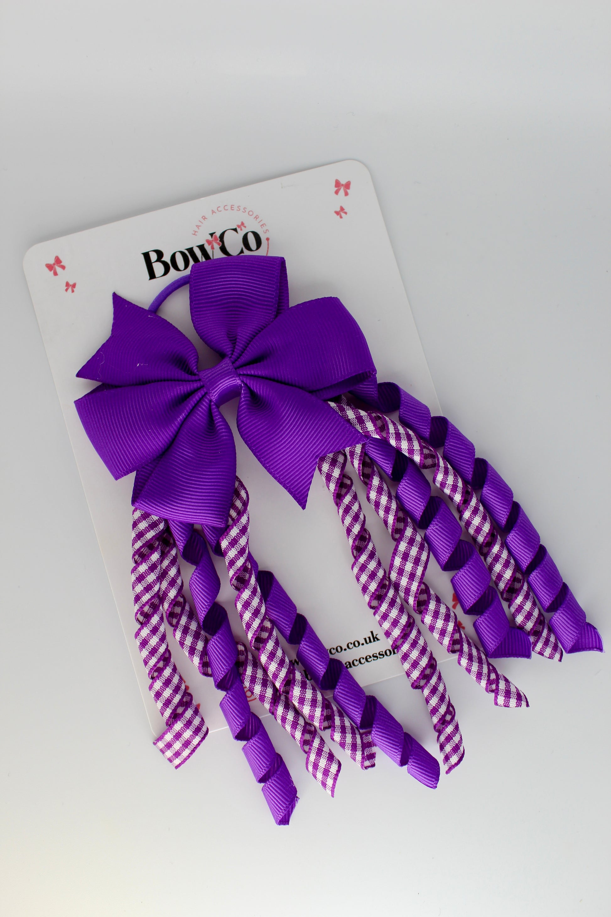 School Bow Purple Gingham Pinwheel Corker Bow - Elastic