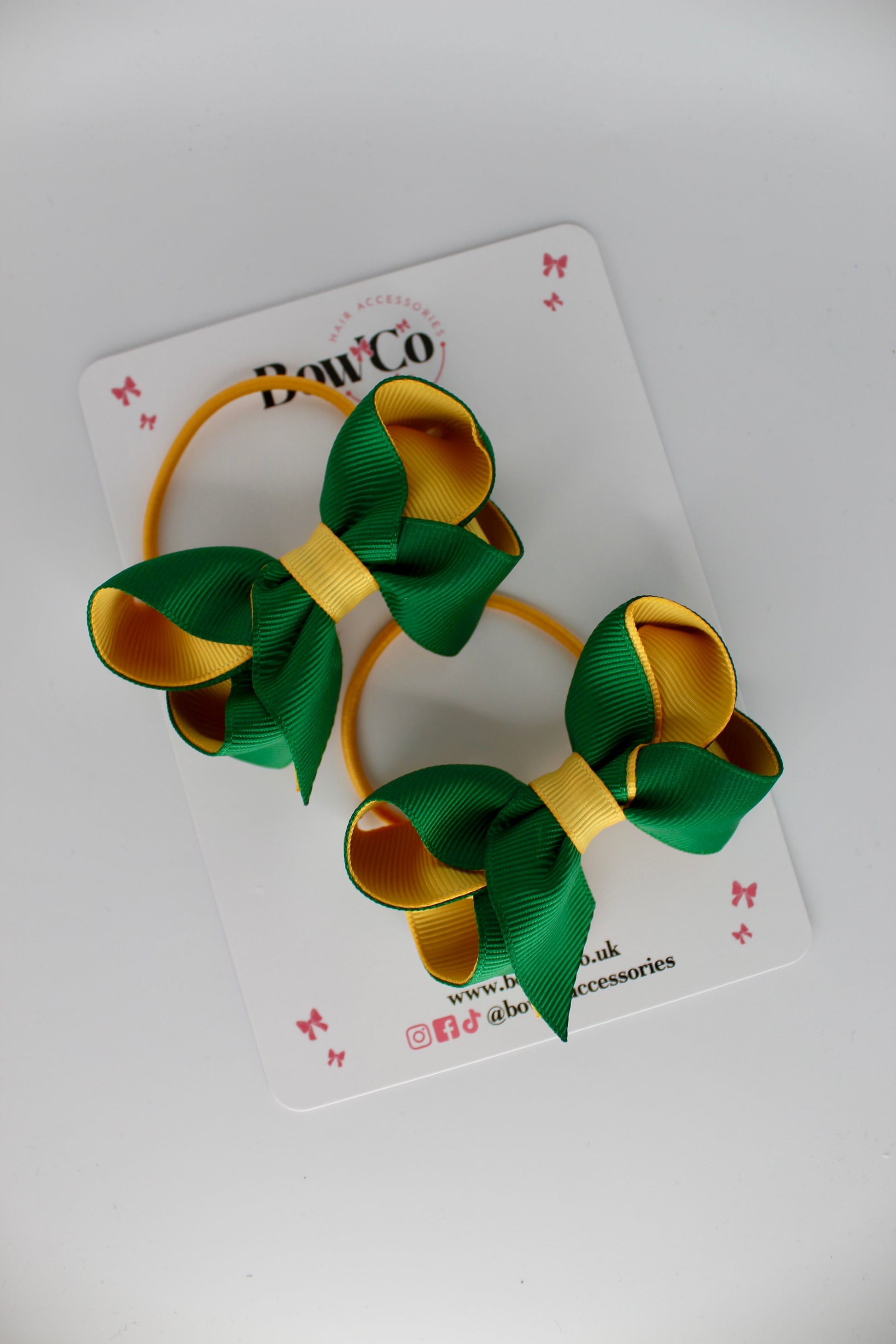 Loop Bow Set - Elastic - Forest Green and Yellow Gold