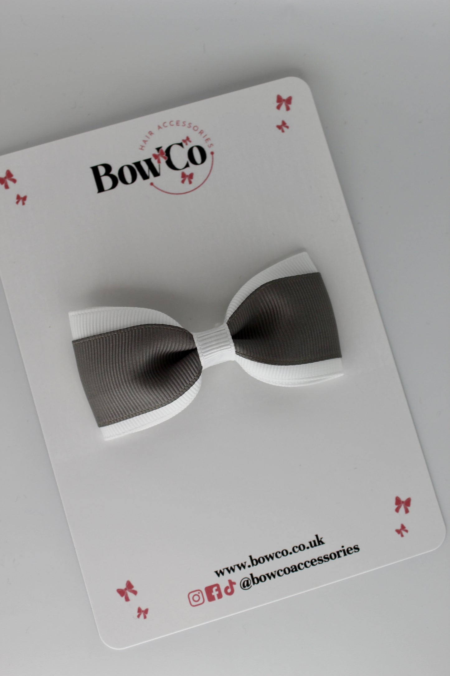 Metal Grey and White - Tuxedo Bow - Clip