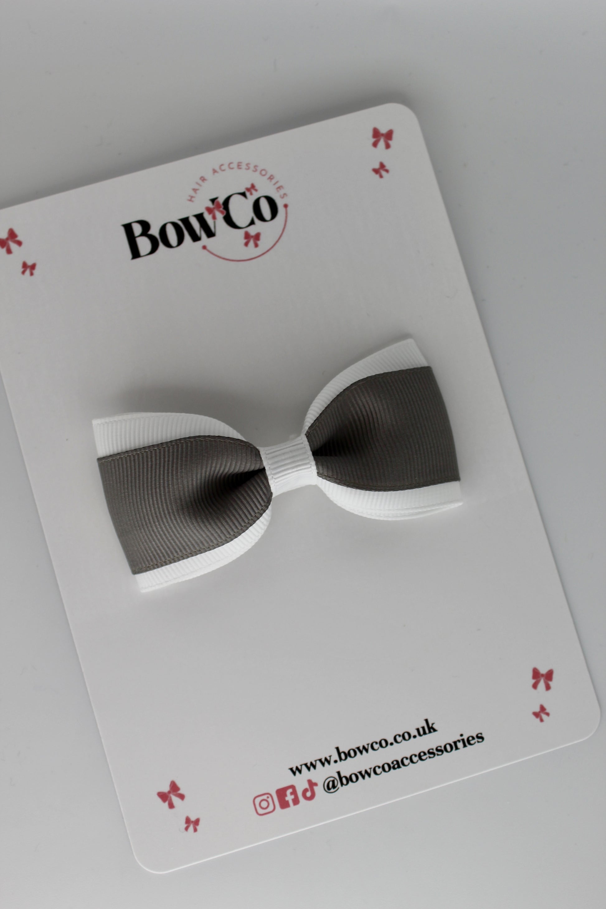 Metal Grey and White - Tuxedo Bow - Clip