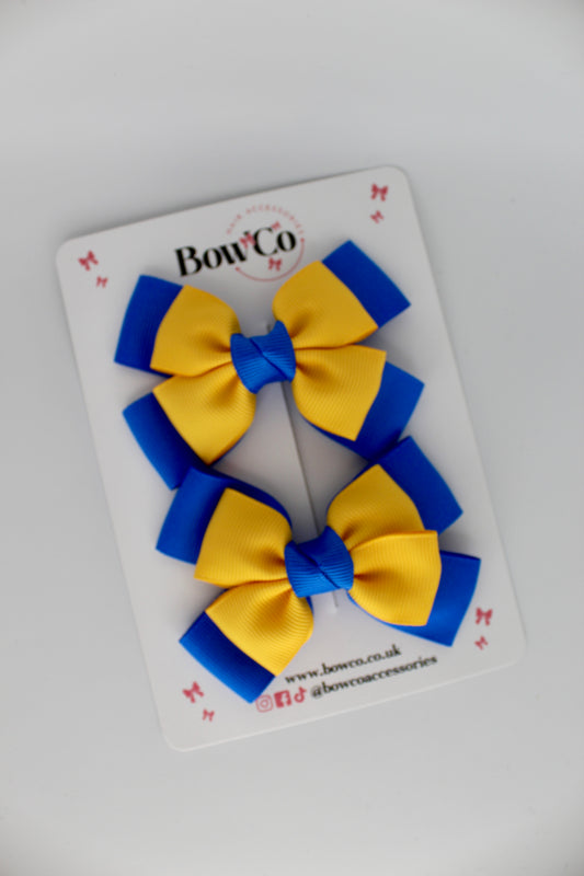 Layer Bow Set - Clip - Royal Blue and Yellow Gold