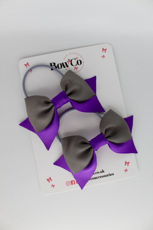 Double Knot Bow Tail Set - Elastic - Purple and Metal Grey