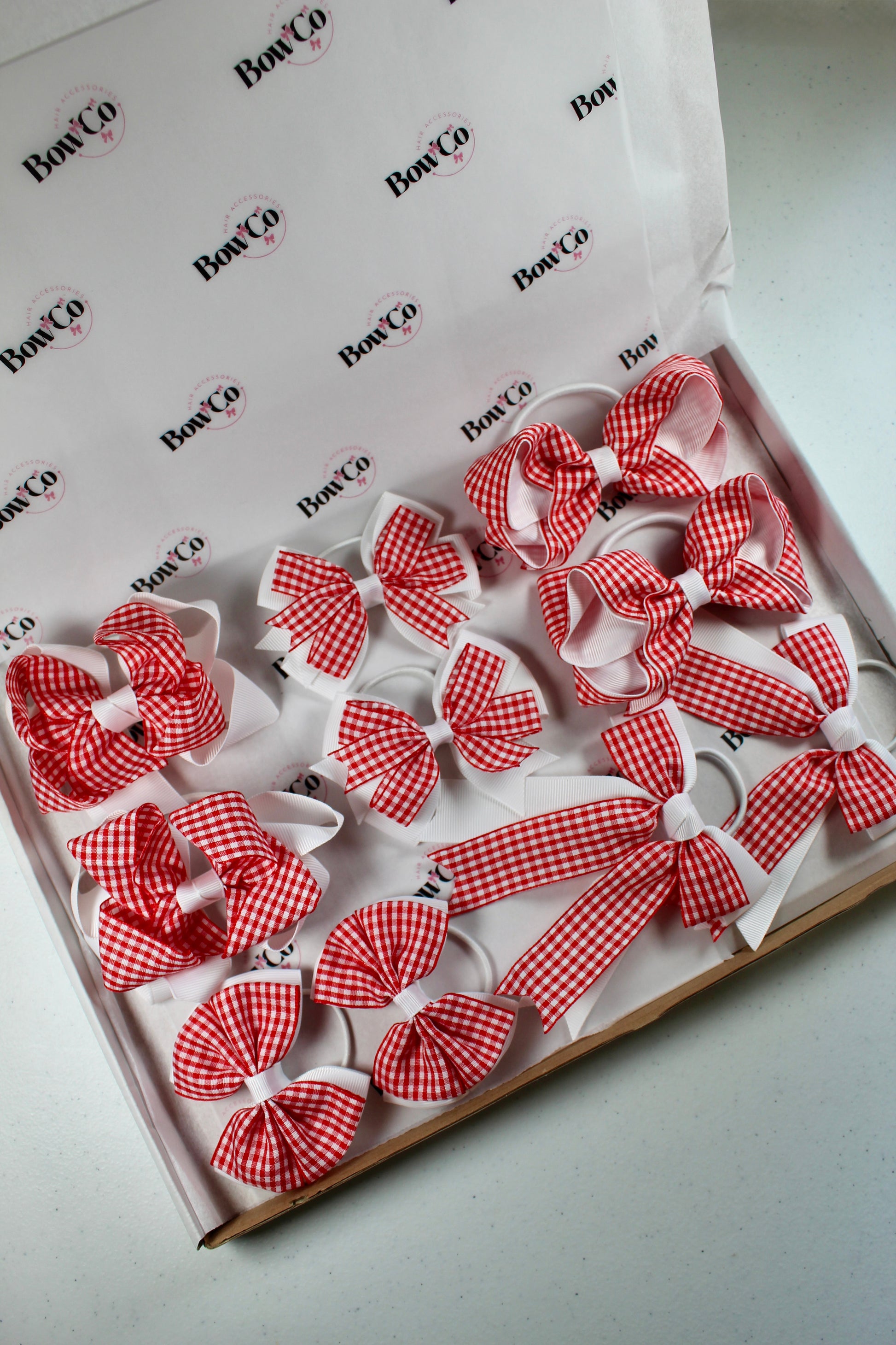 Red Gingham School Bow Bundle M/L - Elastic - 10 Bows