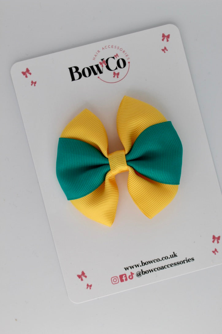 Jade Green and Yellow Gold - Round Tuxedo Bow - Clip
