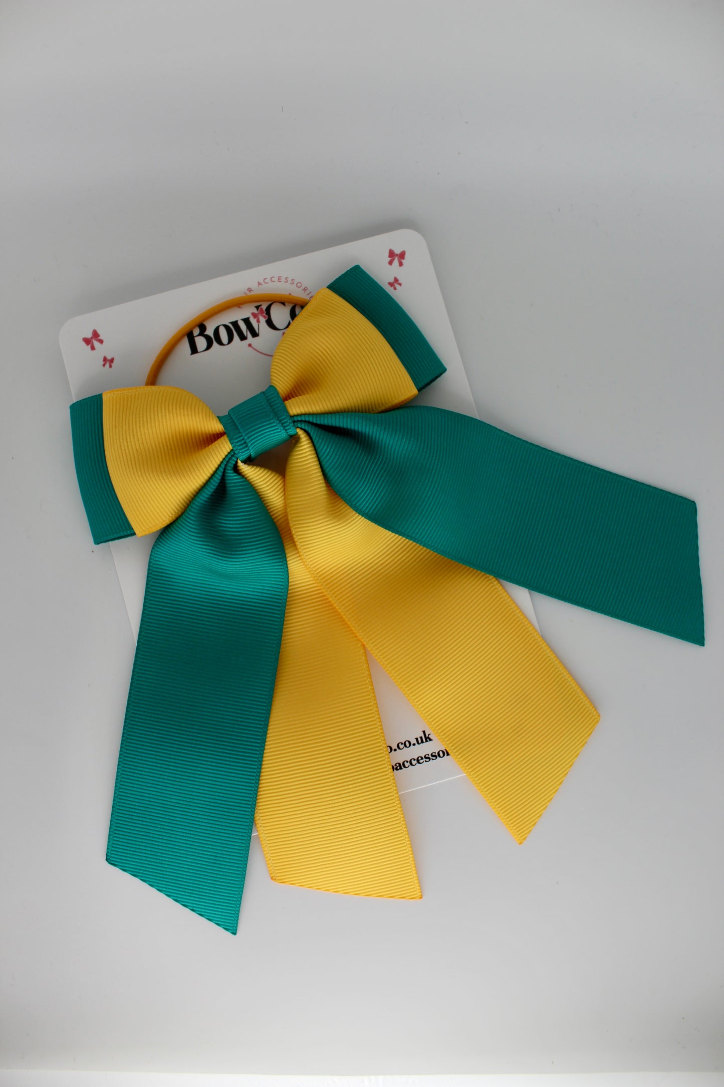 Double Layer Tail Bow – Elastic - Jade Green and Yellow Gold