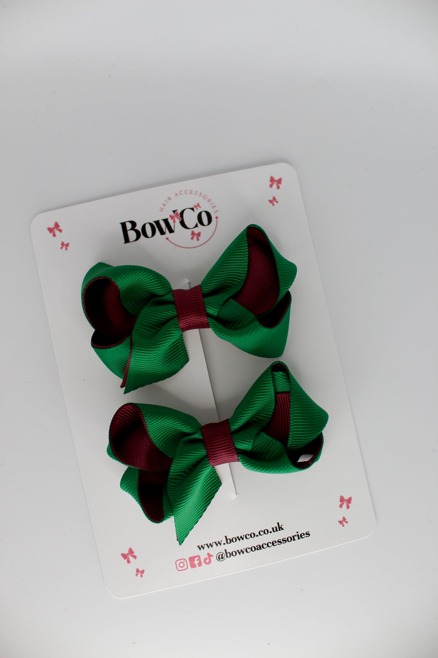 Loop Bow Set - Clip - Forest Green and Burgundy