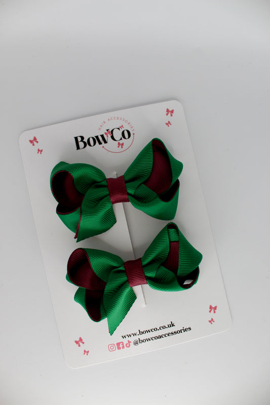 Loop Bow Set - Clip - Forest Green and Burgundy
