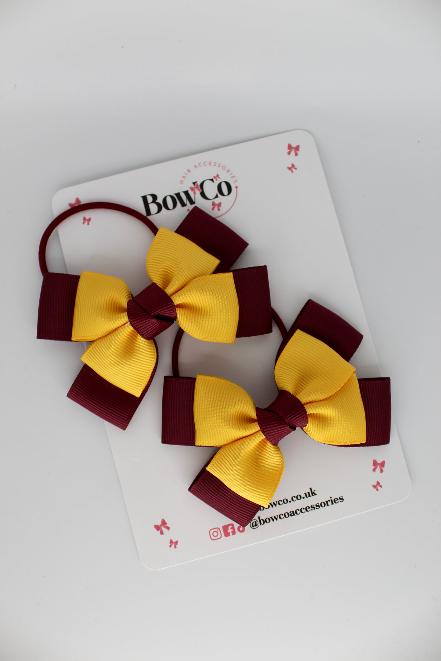 Layer Bow Set - Elastic - Burgundy and Yellow Gold