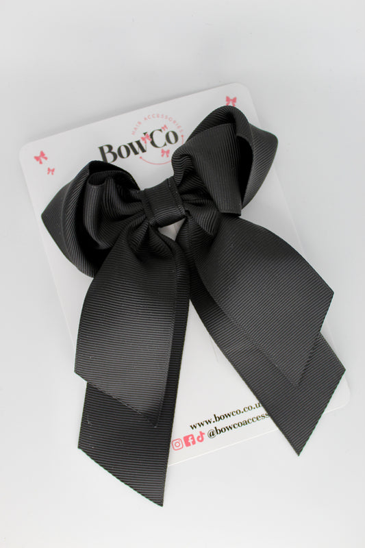 Layer Loop Tail Hair Bow - Clip - Black