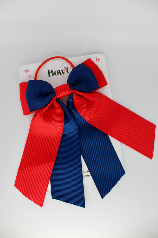 Double Layer Tail Bow – Elastic - Red and Navy Blue