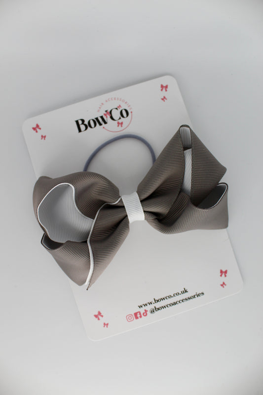 4 Inch Loop Bow - Elastic - Metal Grey and White