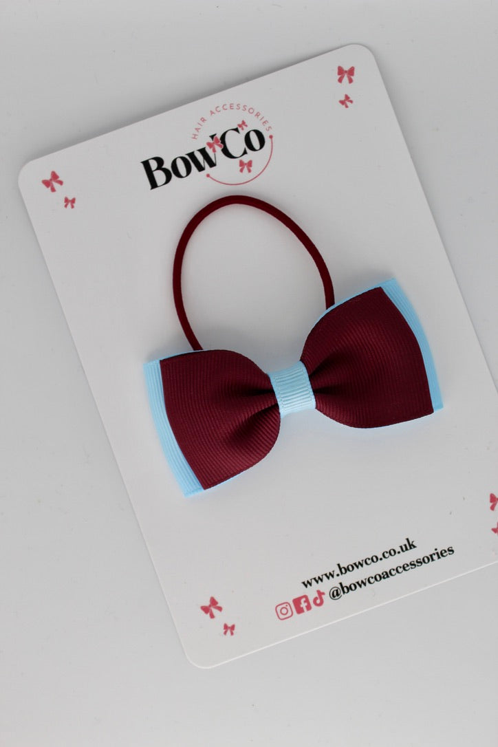 Burgundy and Blue Topaz - Double Lapel Bow - Elastic