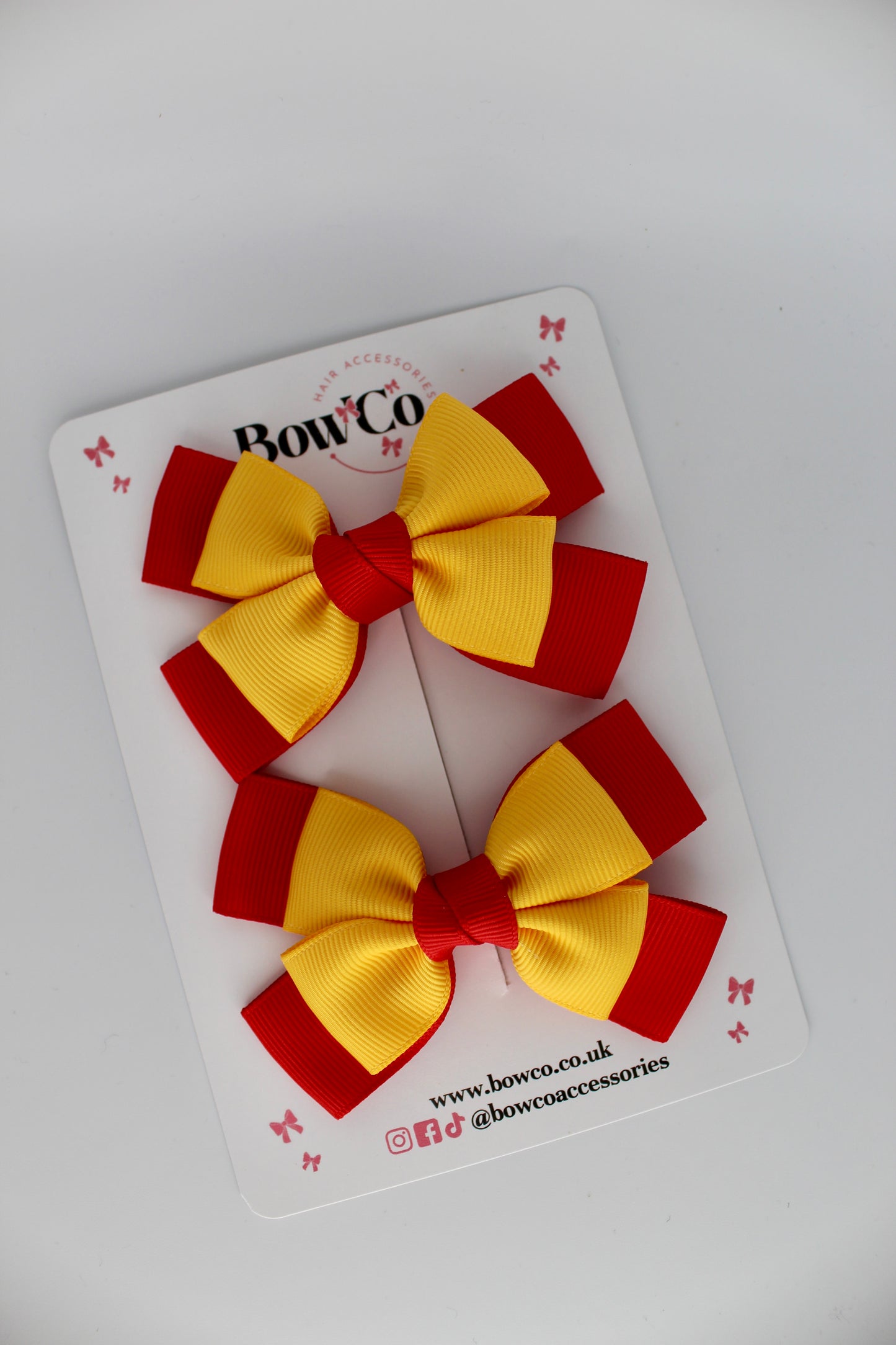 Layer Bow Set - Clip - Red and Yellow Gold
