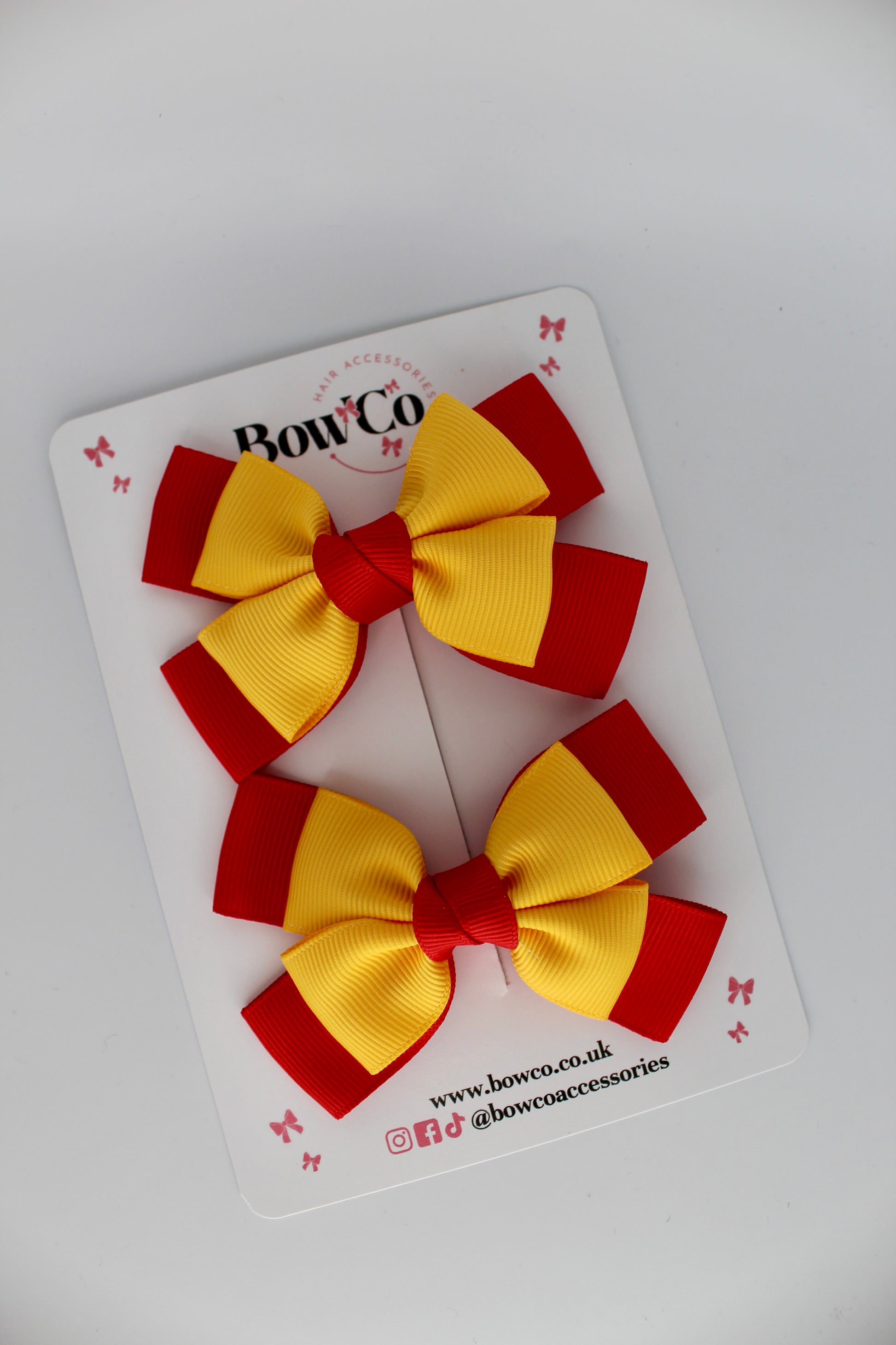 Layer Bow Set - Clip - Red and Yellow Gold