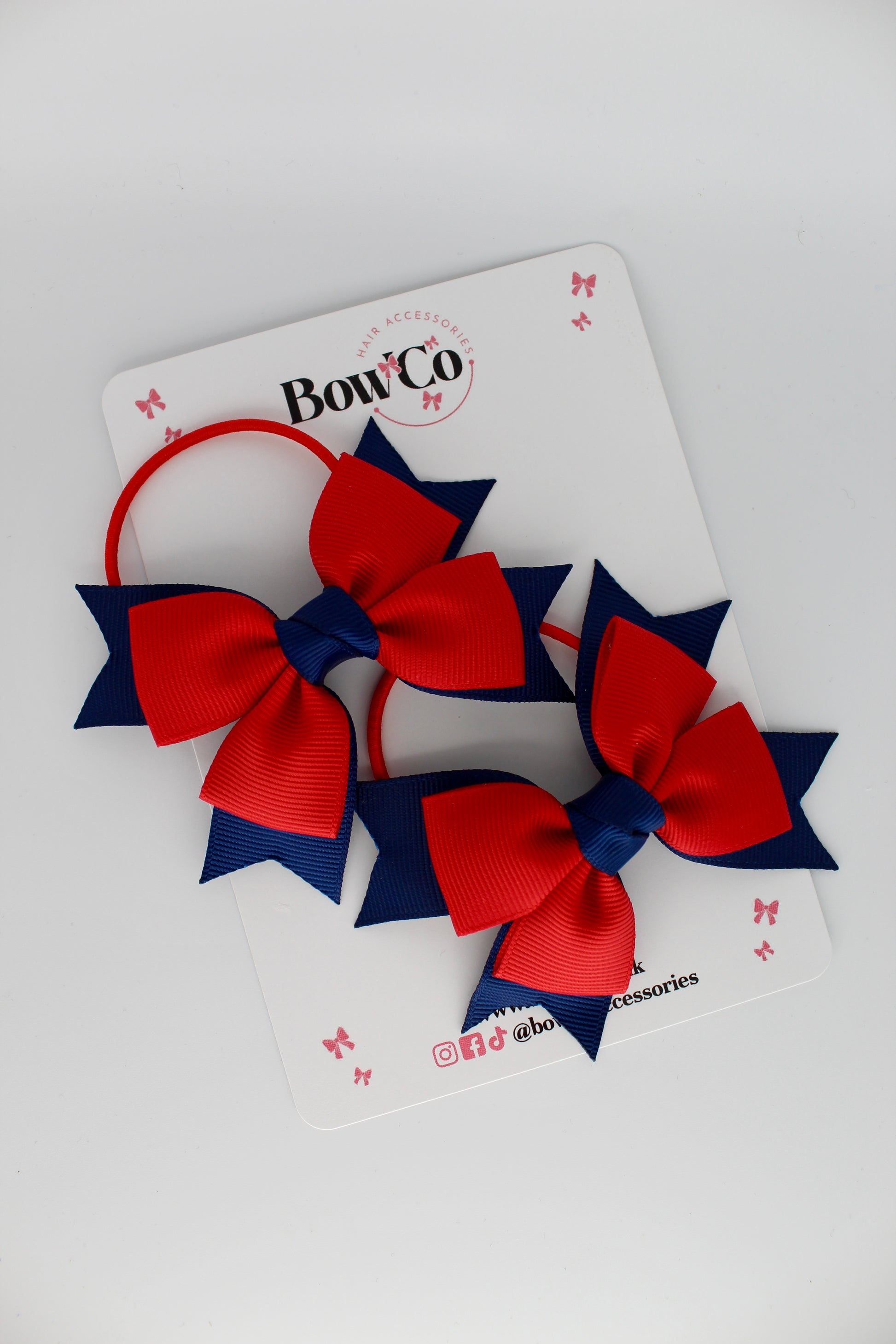 Knot Bow Set - Elastic - Red and Navy Blue