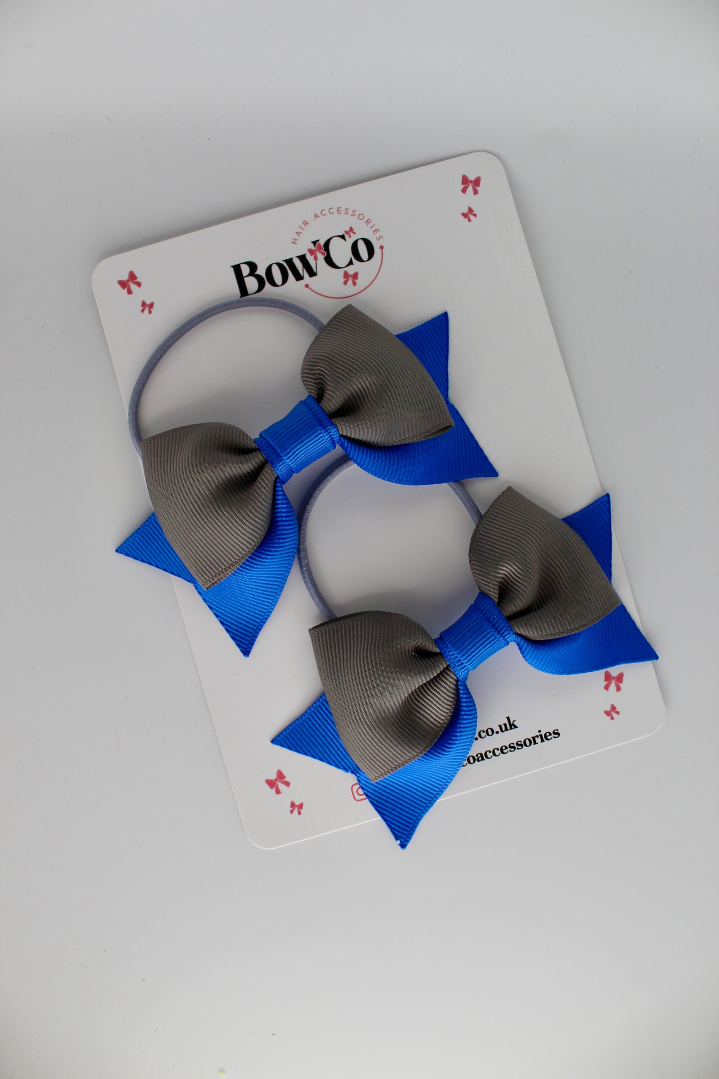Double Knot Bow Tail Set - Elastic - Royal Blue and Metal Grey
