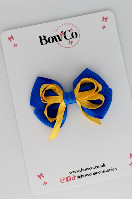 Royal Blue and Yellow Gold - Double Bow - Clip