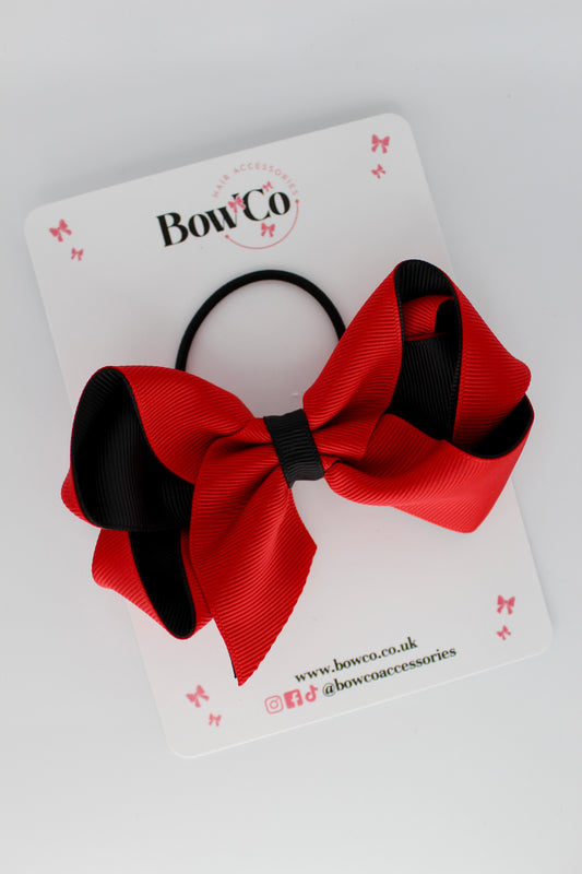 4 Inch Loop Bow - Elastic - Red and Black