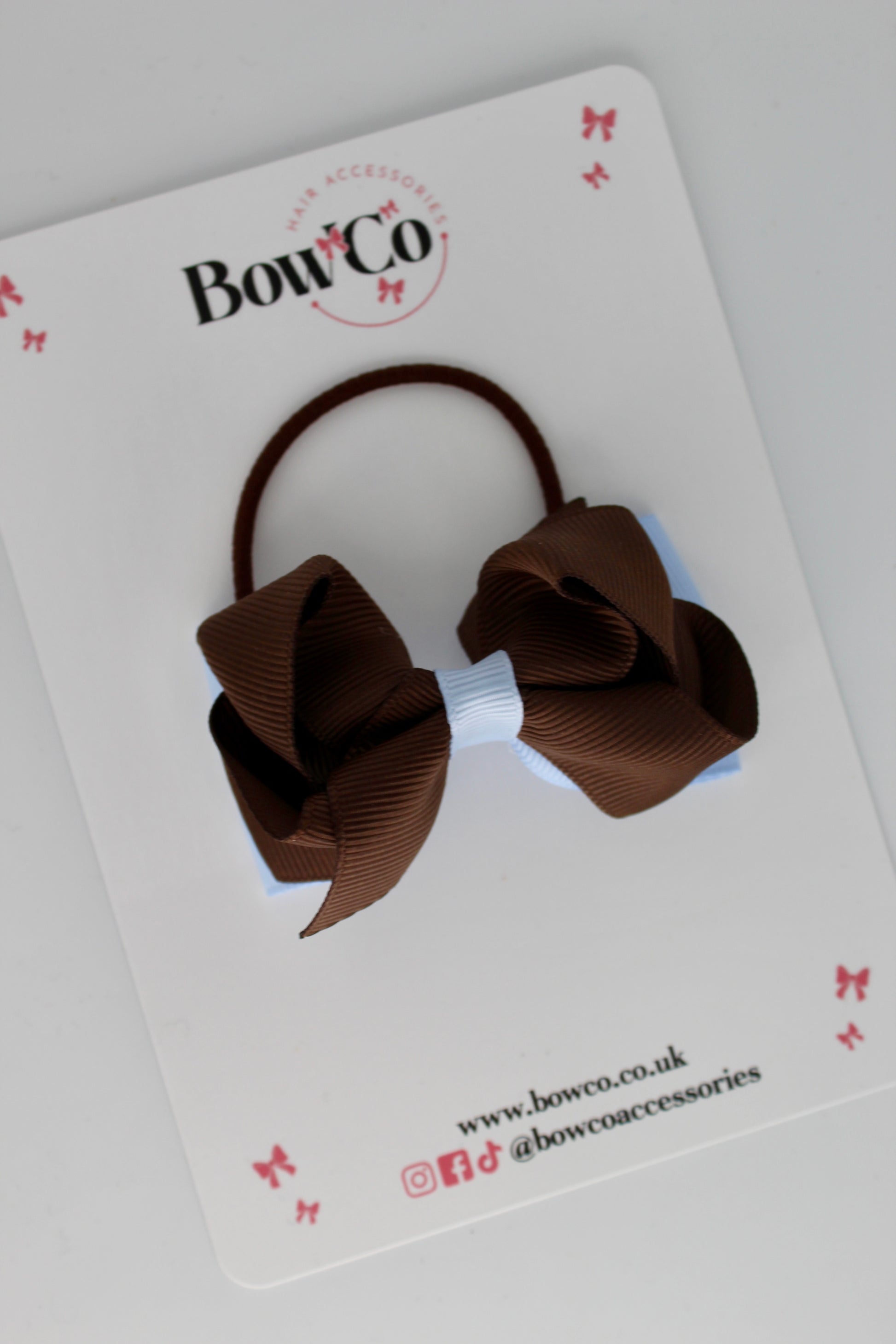 3 Inch Ruffle Bow - Elastic - Bluebell and Brown