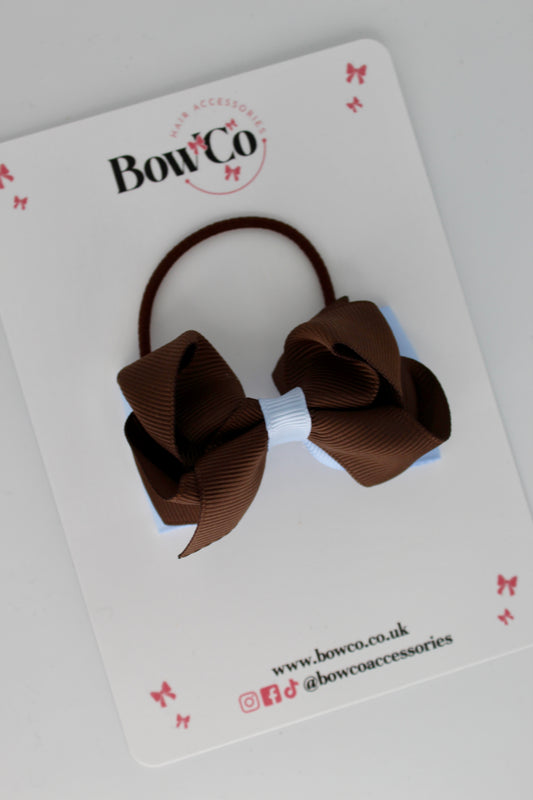 3 Inch Ruffle Bow - Elastic - Bluebell and Brown