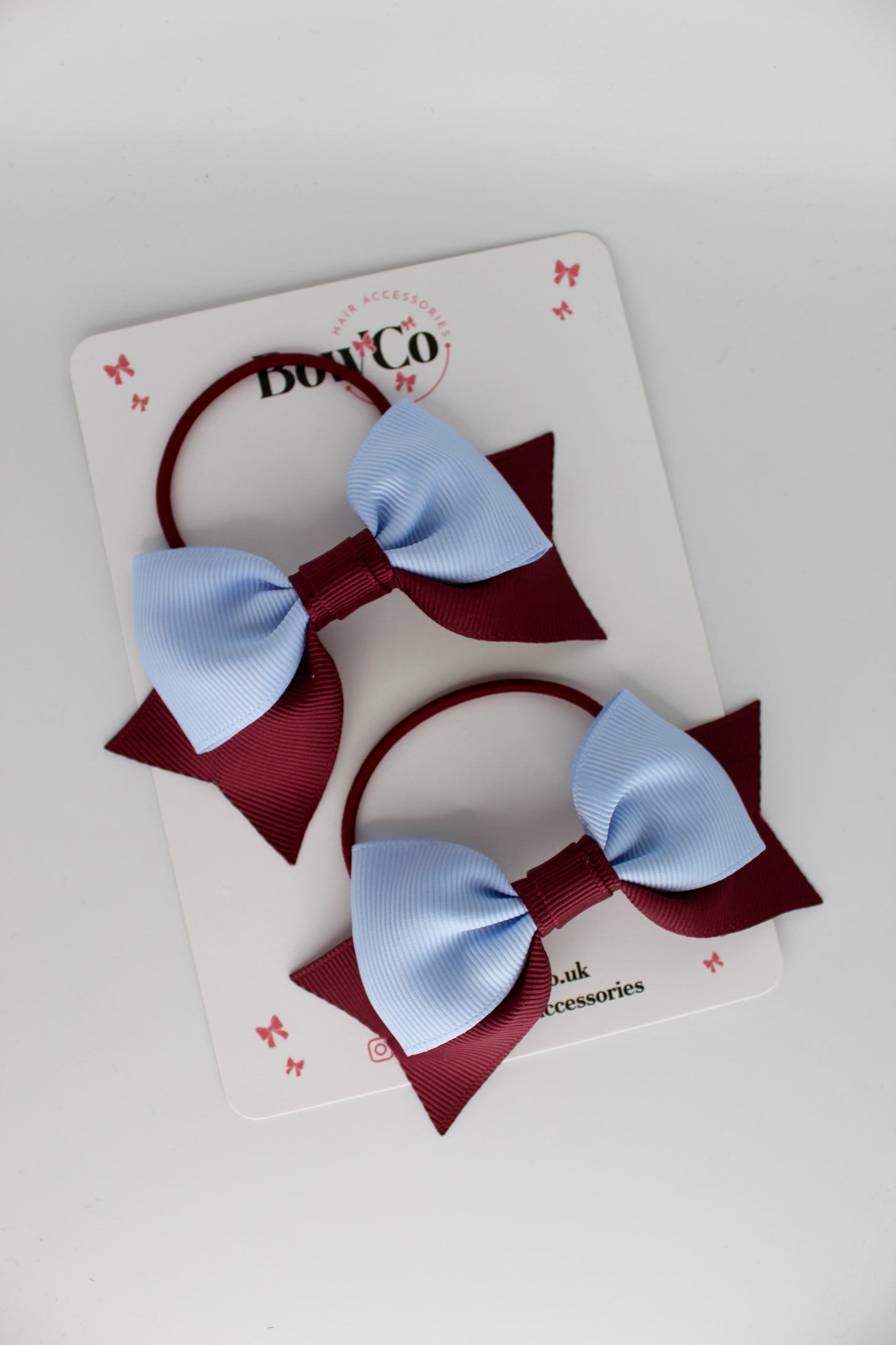 Double Knot Bow Tail Set - Elastic - Burgundy and Bluebell