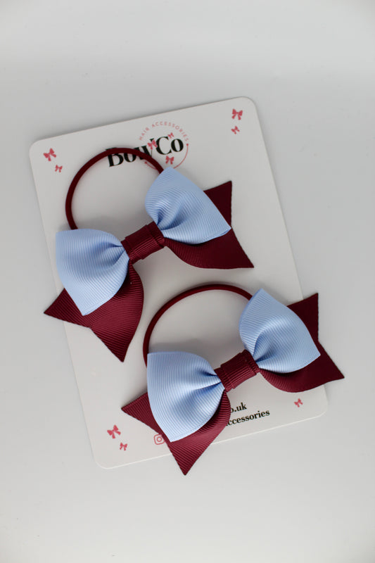 Double Knot Bow Tail Set - Elastic - Burgundy and Bluebell