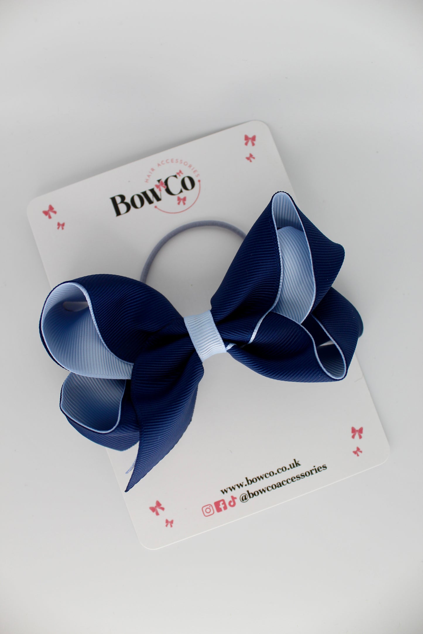 4 Inch Loop Bow - Elastic - Navy Blue and Bluebell