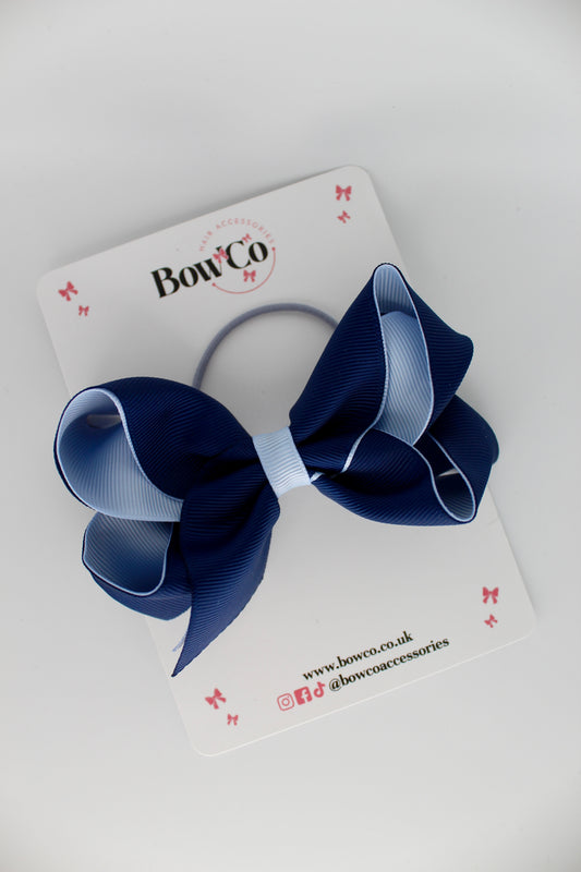 4 Inch Loop Bow - Elastic - Navy Blue and Bluebell