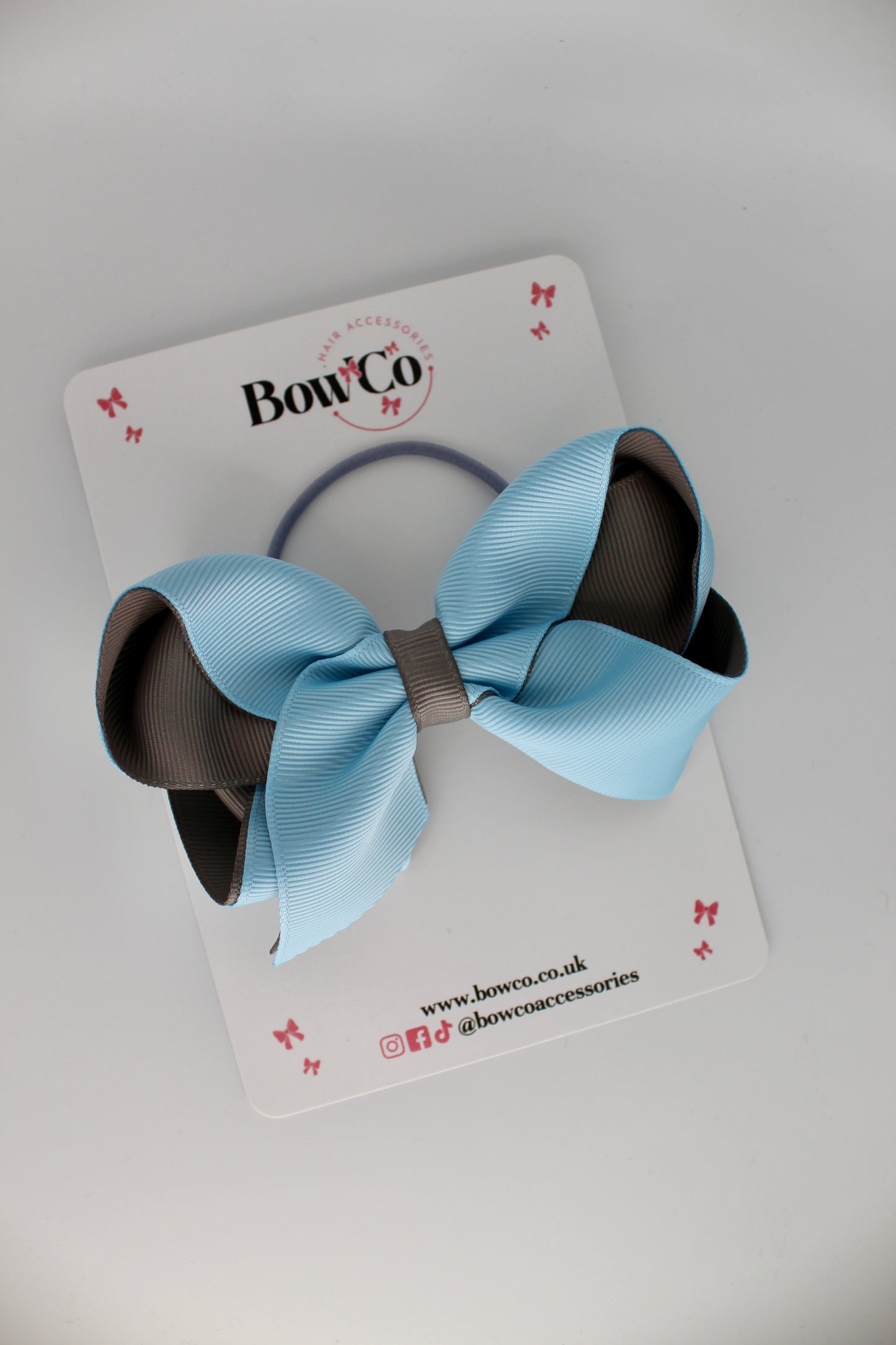 4 Inch Loop Bow - Elastic - Blue Topaz and Metal Grey