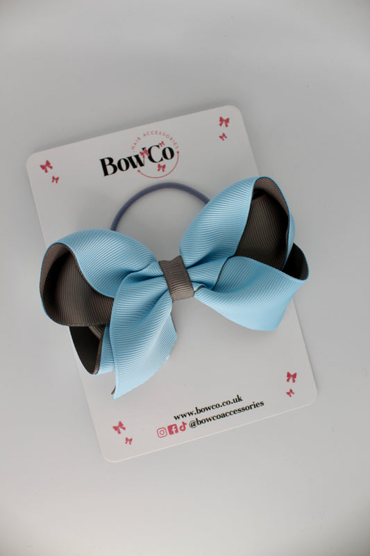 4 Inch Loop Bow - Elastic - Blue Topaz and Metal Grey
