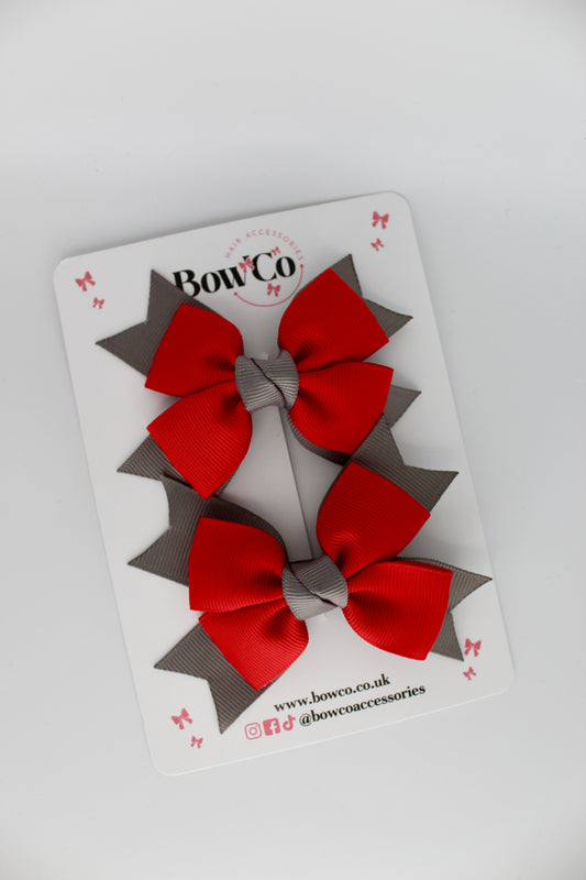 Knot Bow Set - Clip - Red and Metal Grey