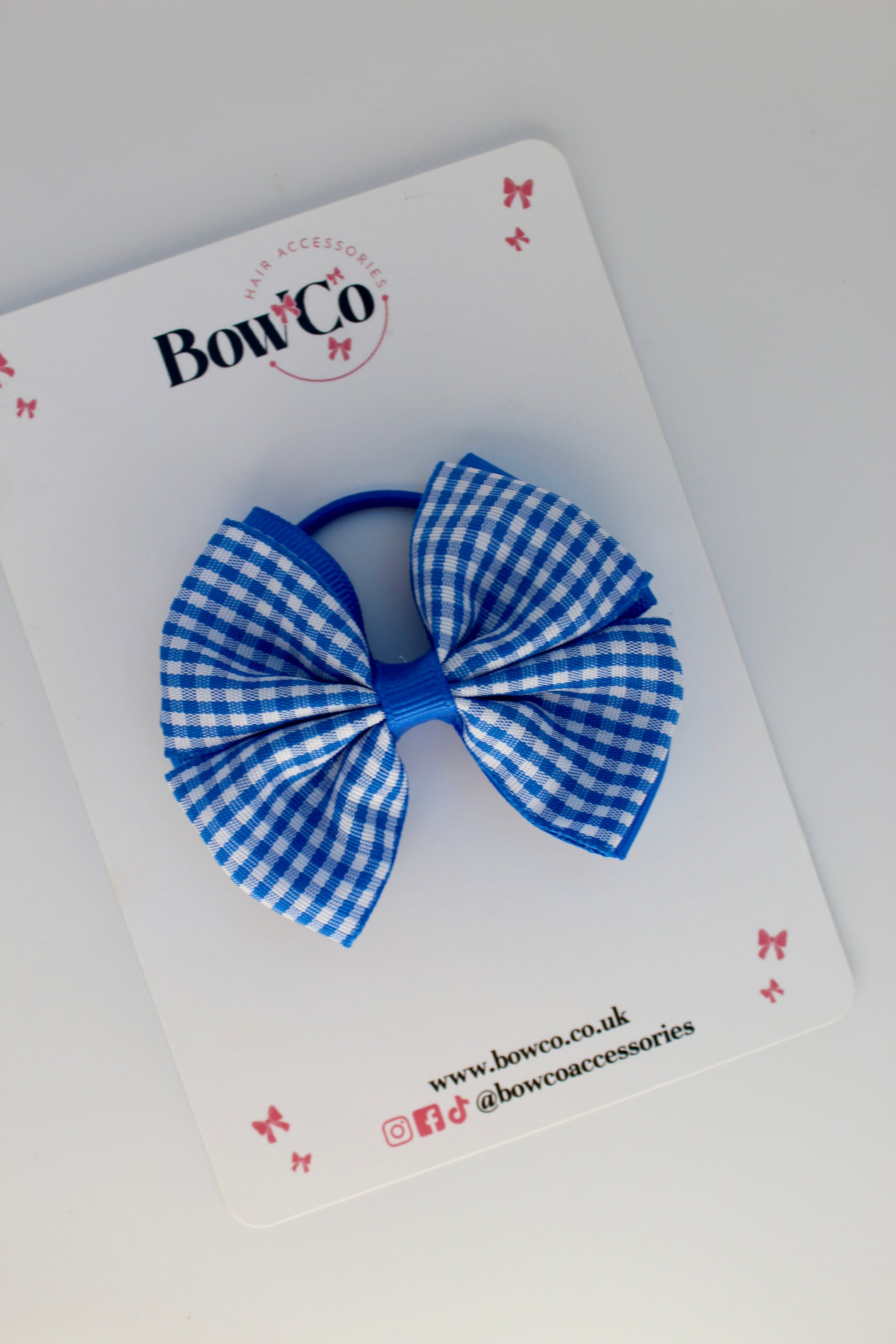 School Royal Blue Bow Gingham - Double Layer Bow - Elastic