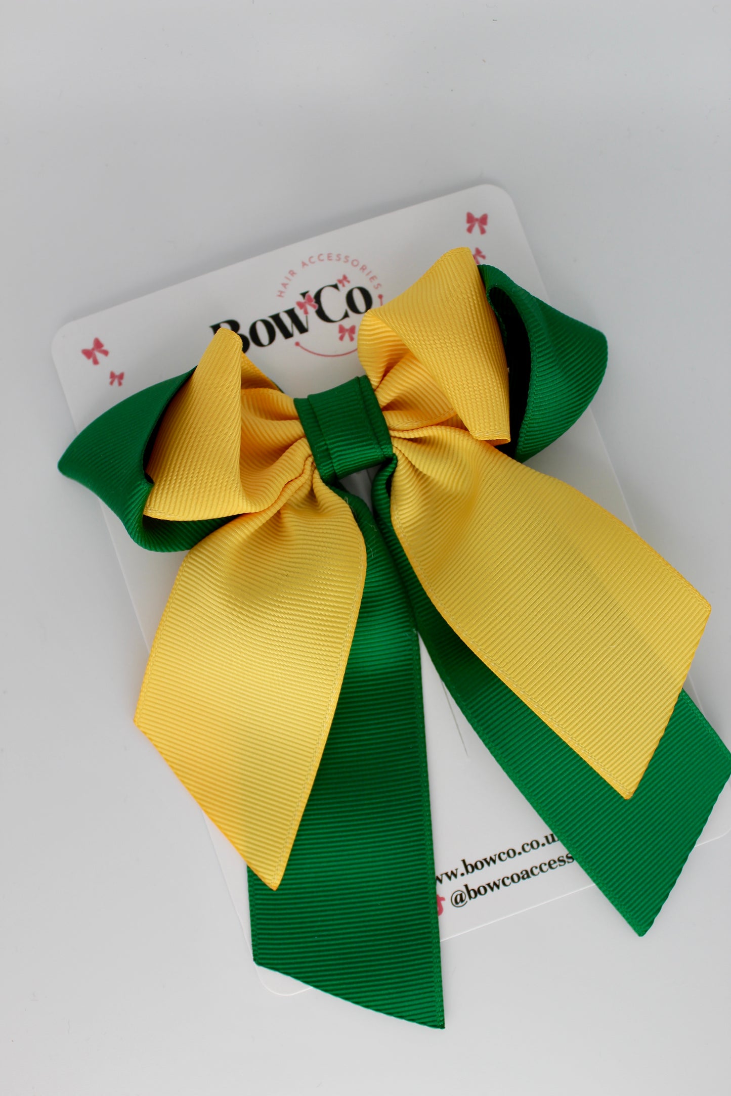Layer Loop Tail Hair Bow - Clip - Green and Yellow Gold