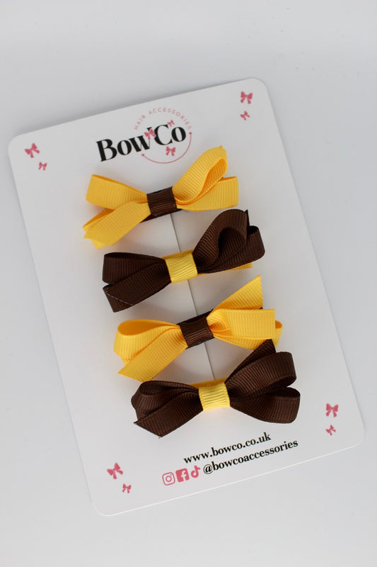 Ballerina Bows - Set of 4 - Clip - Brown and Yellow Gold
