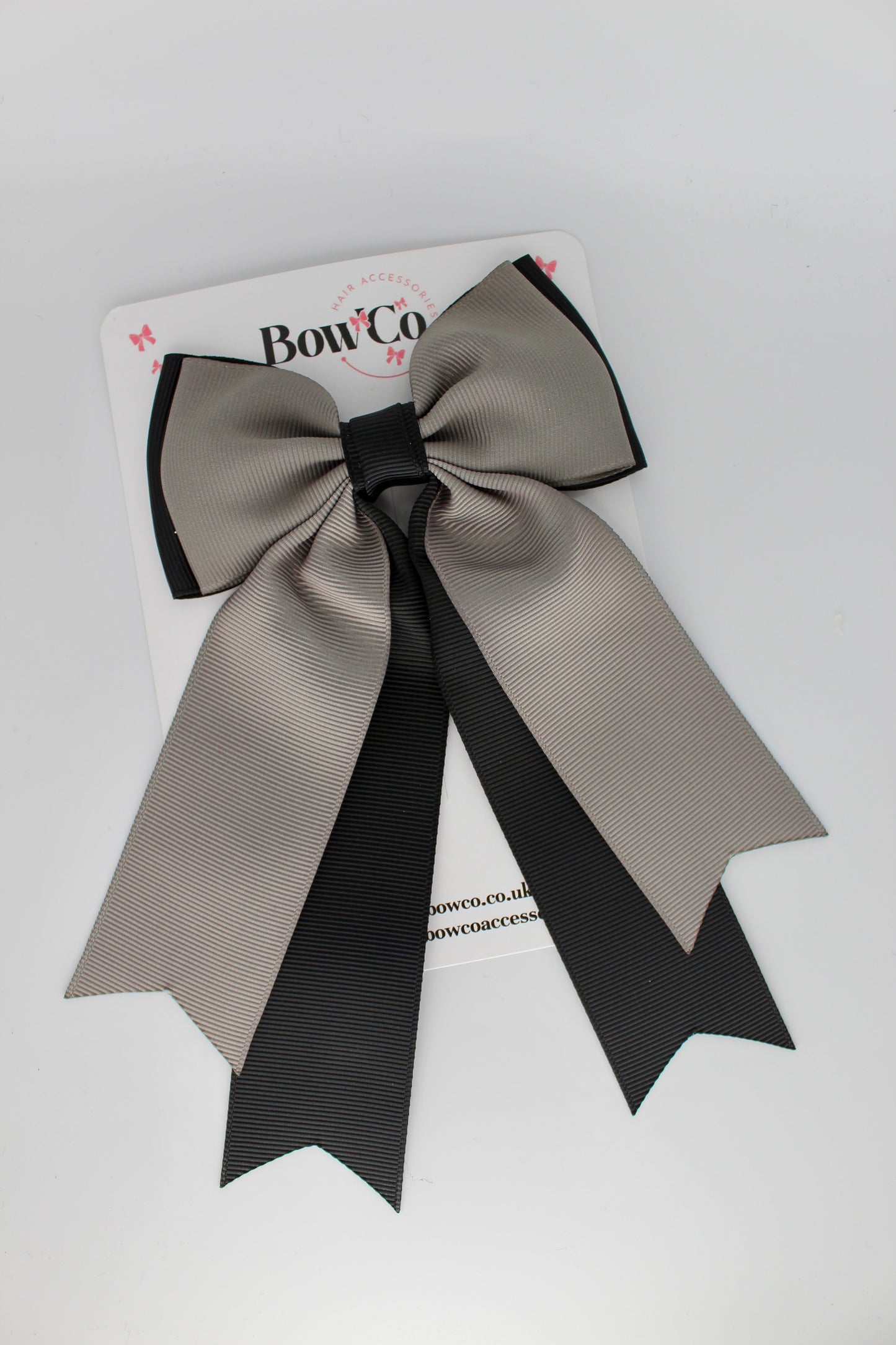 Classic Tail Bow - Clip - Black and Metal Grey