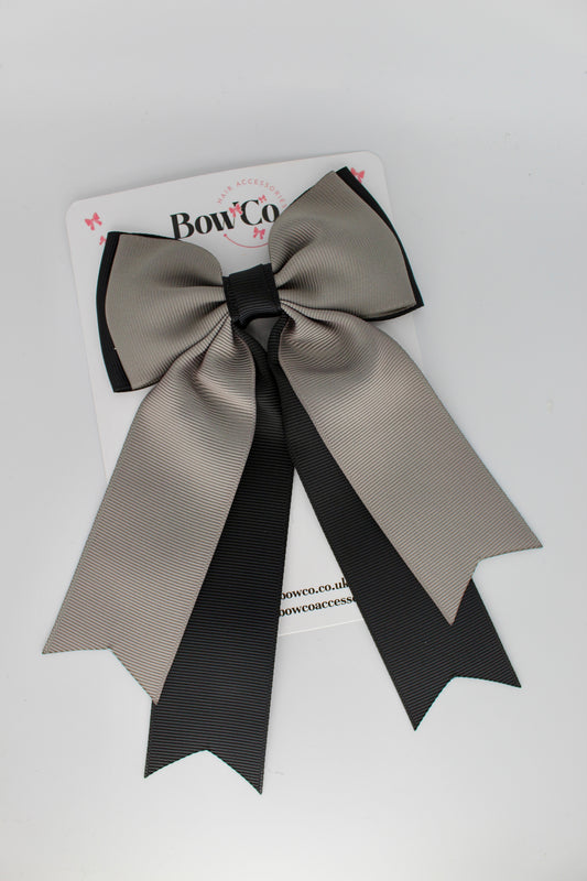 Classic Tail Bow - Clip - Black and Metal Grey