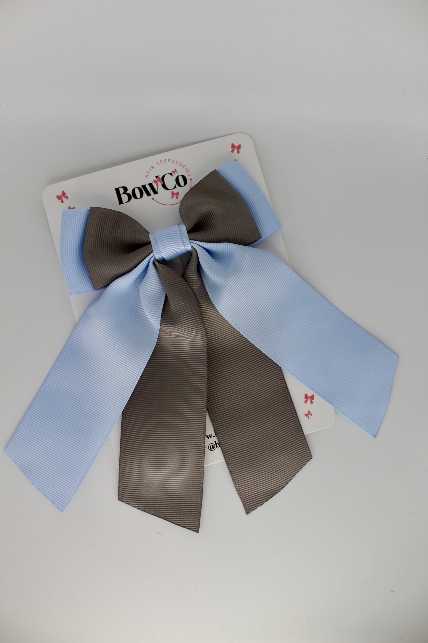 Double Layer Tail Bow - Clip - Bluebell and Metal Grey