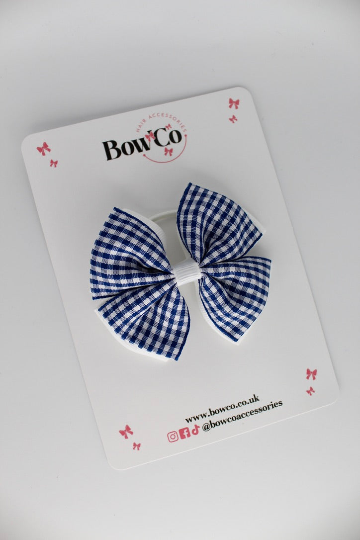 Double Layer Bow - Navy Blue Gingham - Elastic